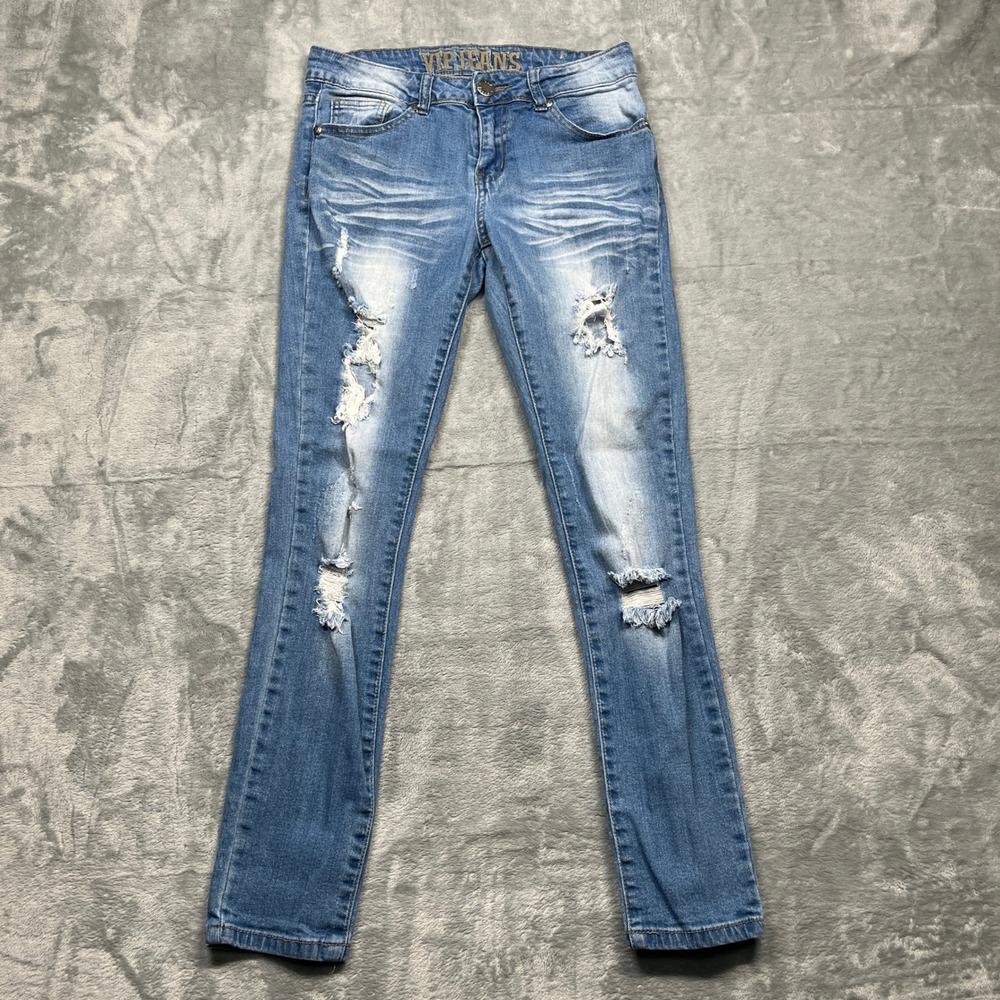 VIP Jeans Skinny‎ Jeans Womens Blue Distressed Ripped Stretch Denim 5/6
